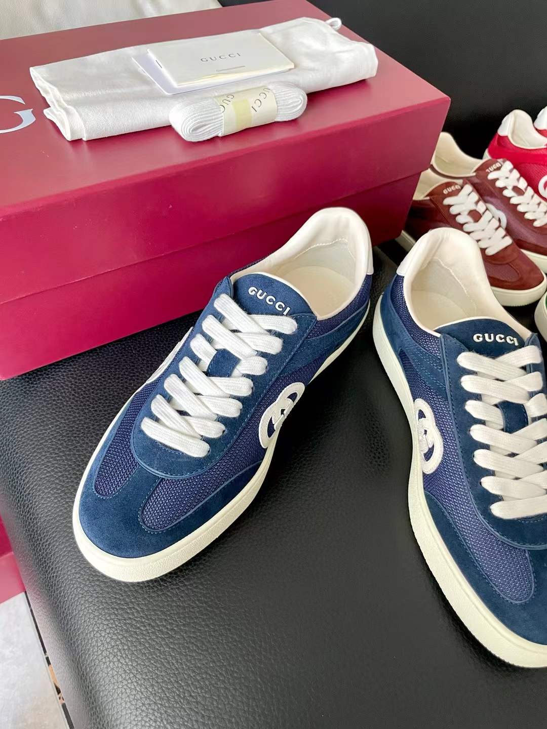 gucci blue Gucci G75 Suede and Canvas Interlocking G Low-Top Sneakers