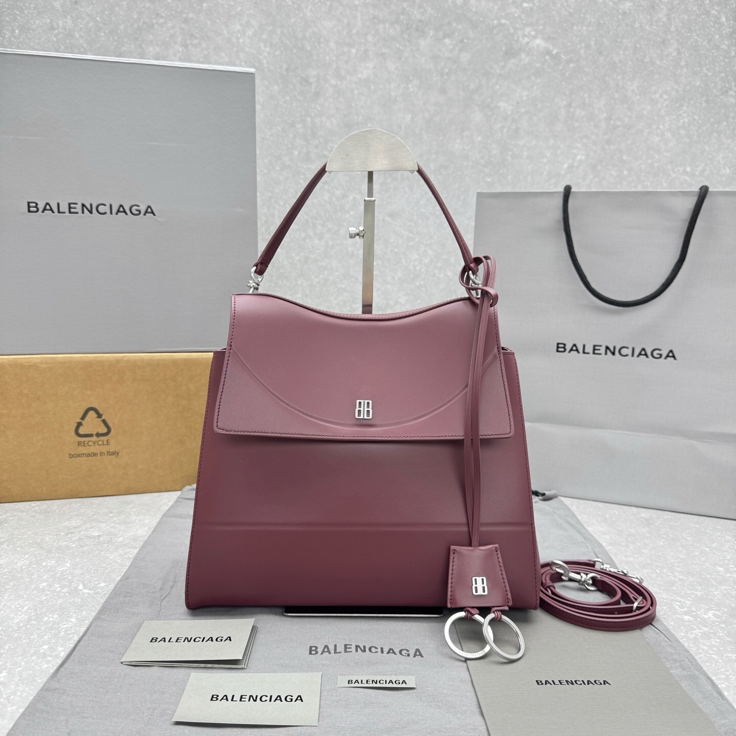 Balenciaga Nano Top Handle bag in dark burgundy calf leather