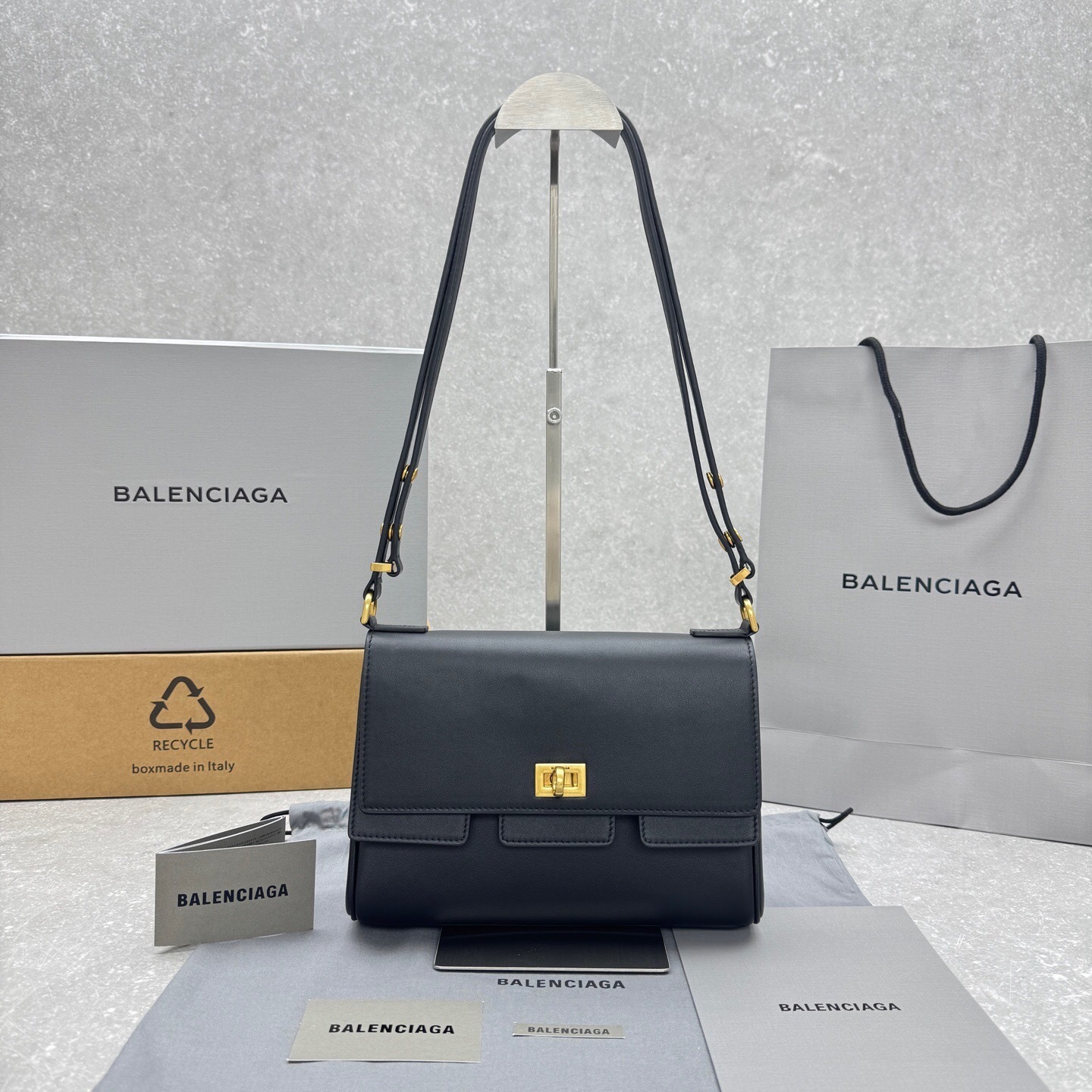 Balenciaga Bel Air XS Flap Bag in black smooth calfskin leather