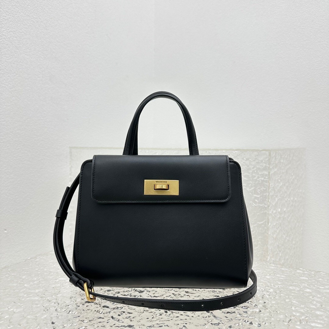Balenciaga Money Small Tote Bag in black calfskin leather with aged gold-tone hardware