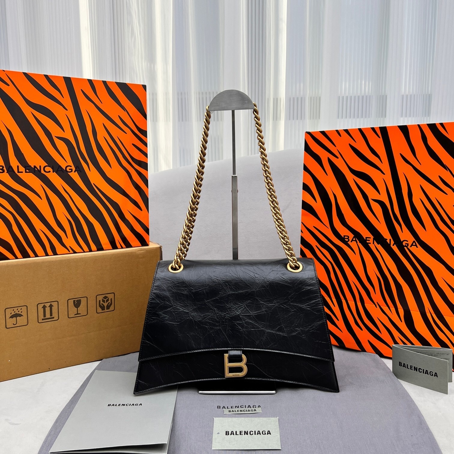 Balenciaga Crush Medium Chain Bag in black leather