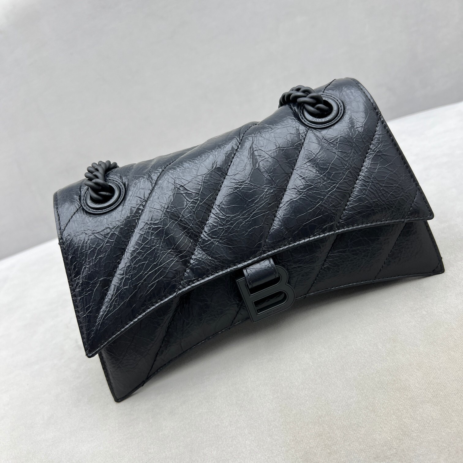 Balenciaga Crush Small chain bag in black crinkled leather