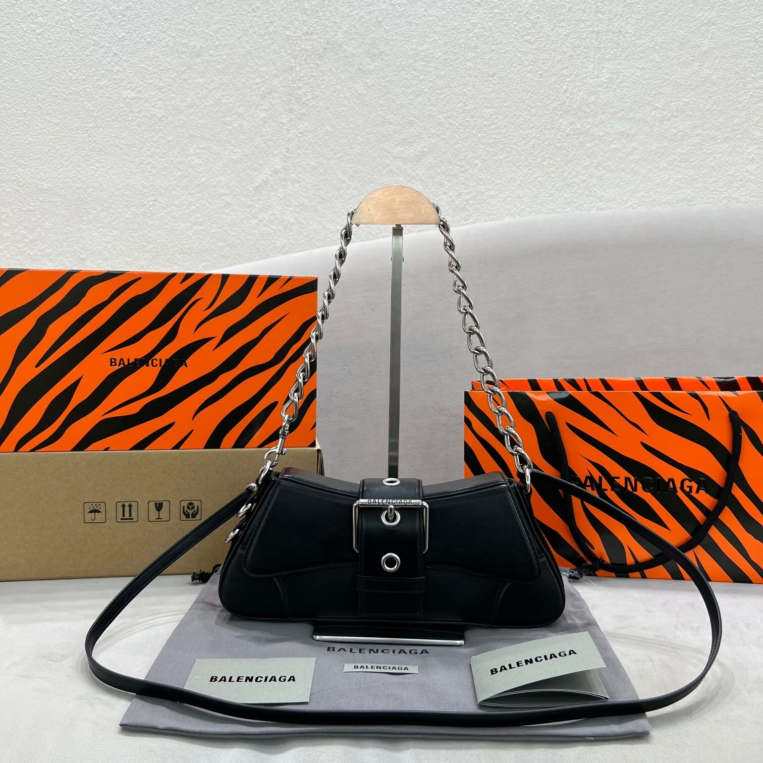 Balenciaga Lindsay small shoulder bag in black crocodile-embossed calf leather