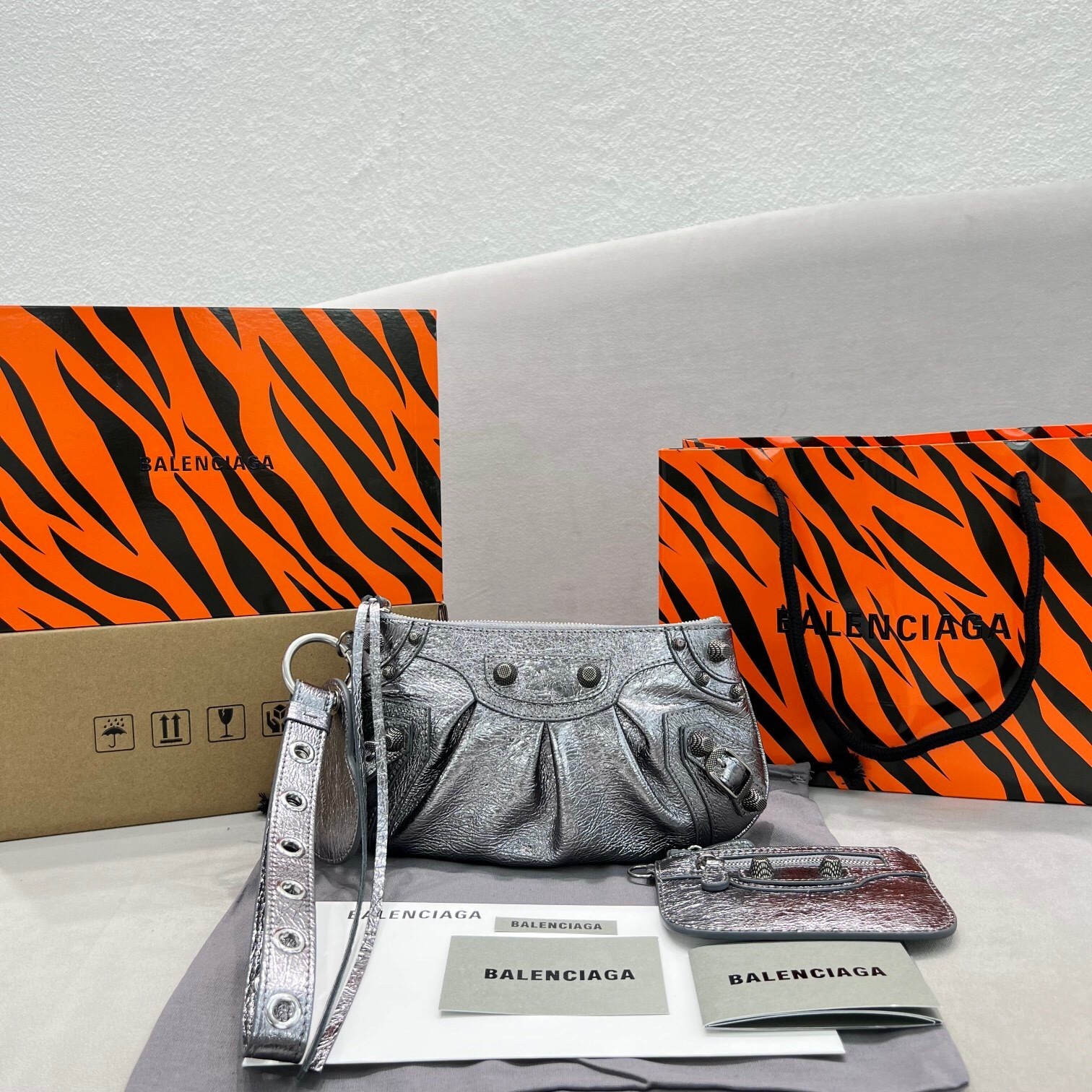 Balenciaga Le Cagole shoulder bag in silver-toned metallic lambskin leather