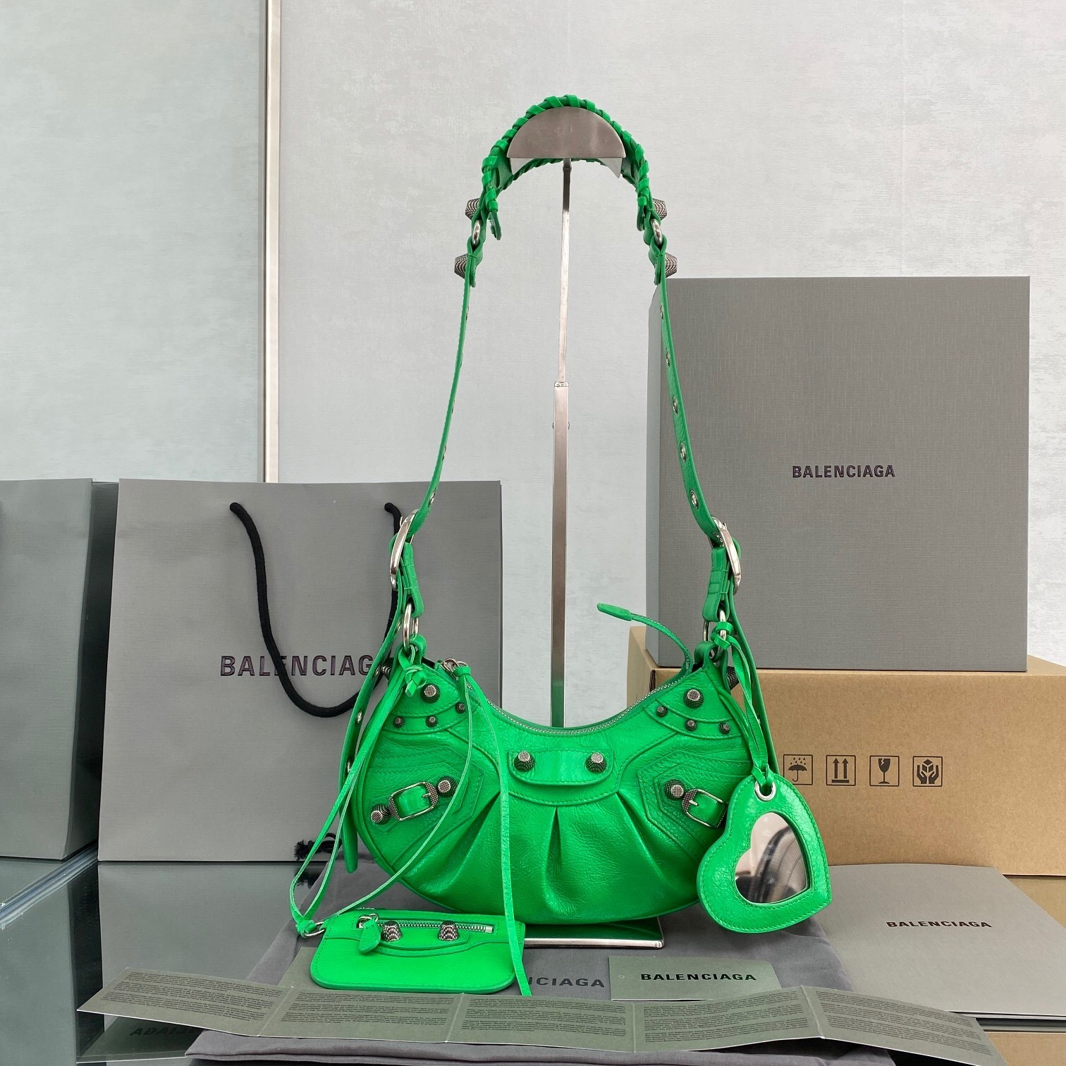 Balenciaga Le Cagole XS Shoulder Bag in a vibrant green color