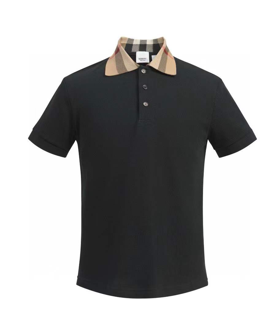 Burberry Check Collar Cotton Piqué Polo Shirt