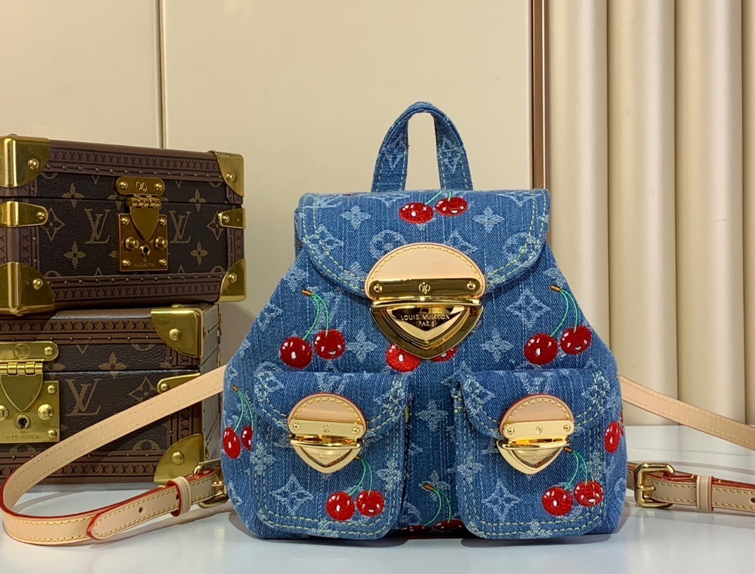 LV x Takashi Murakami Cherry Venice NM backpack in Monogram denim