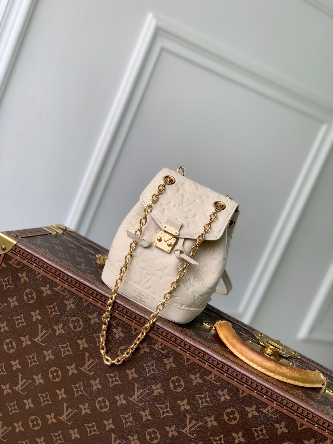 LV Nano Noé backpack in white Monogram Empreinte leather