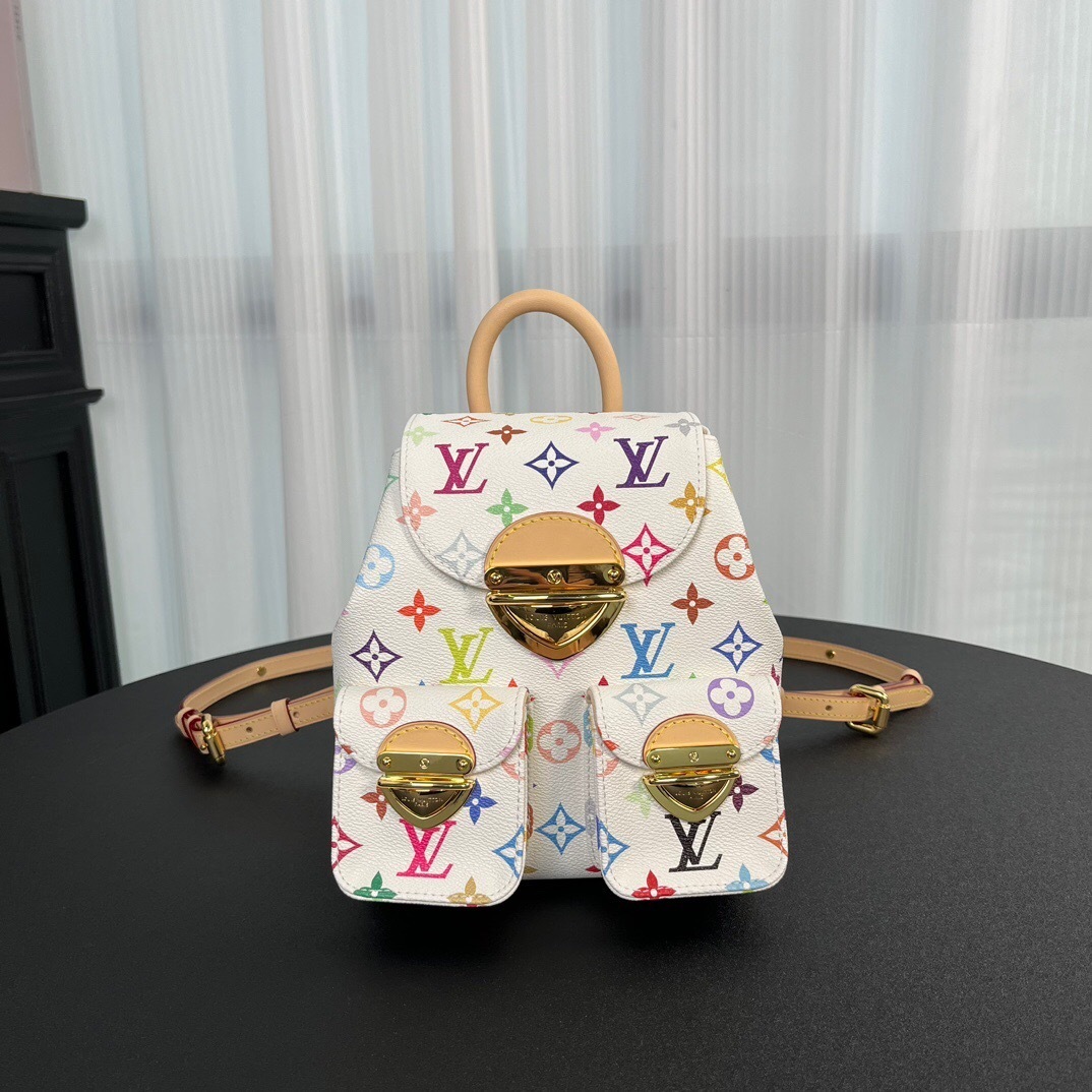 LV x Takashi Murakami Venice Backpack in the white multicolored monogram coated canvas