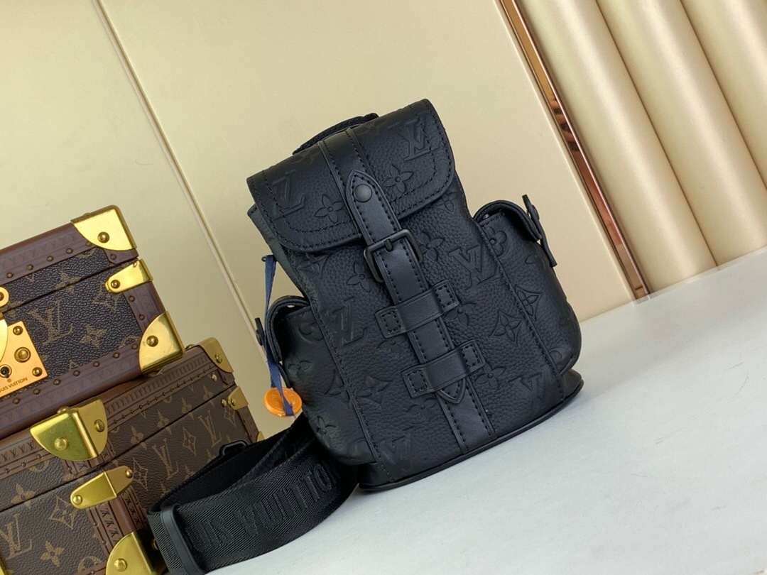 LV Nano Christopher shoulder bag in black Taurillon Monogram-embossed leather