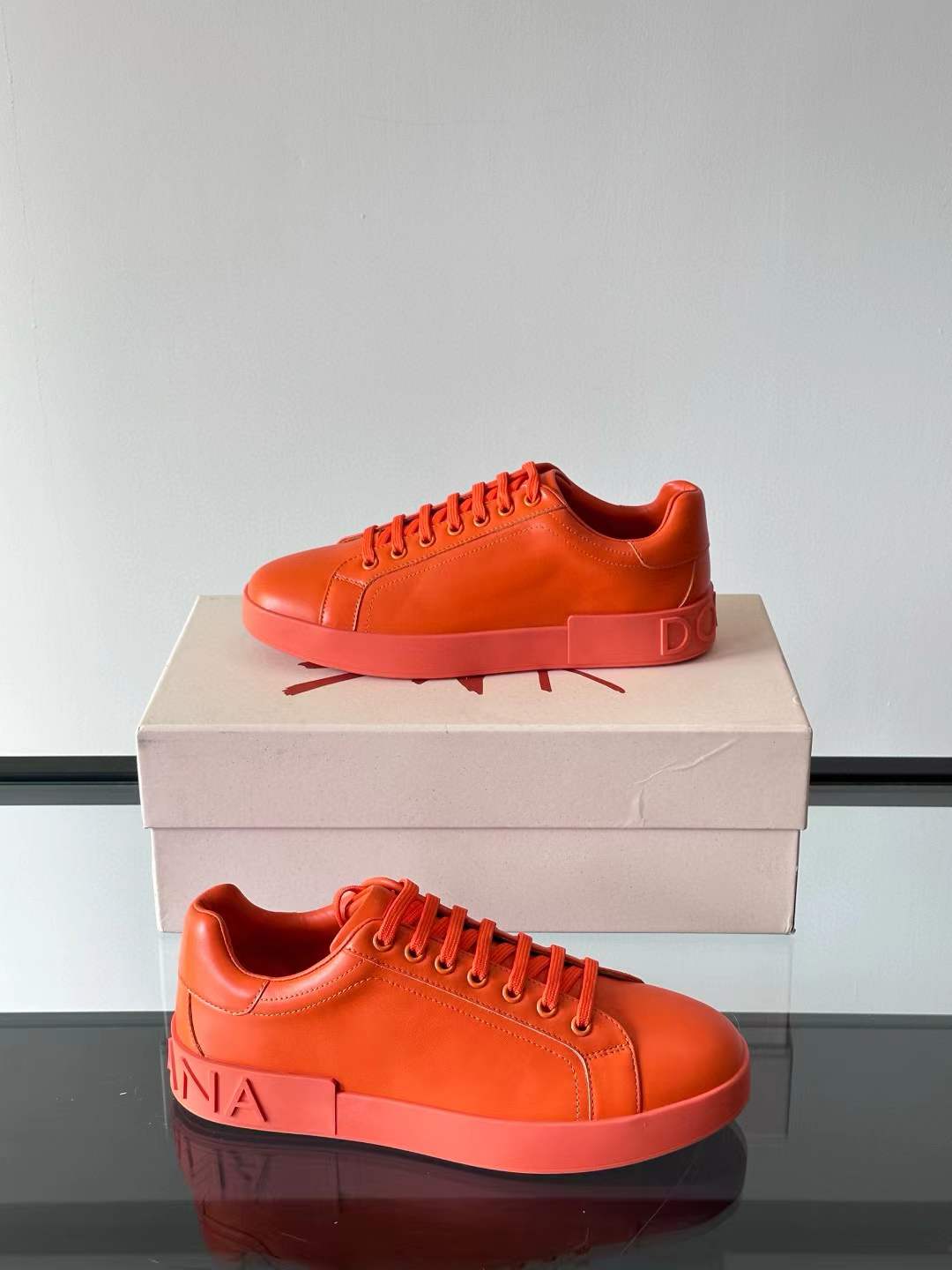 Dolce & Gabbana Portofino sneakers in orange calfskin nappa leather