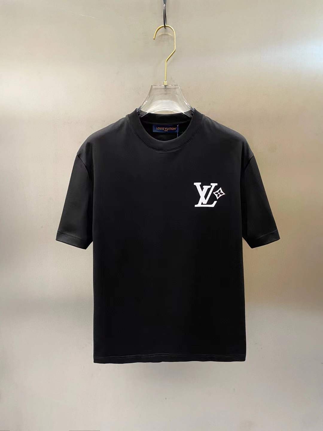 LV Flocked LV T-Shirt in black cotton jersey.
