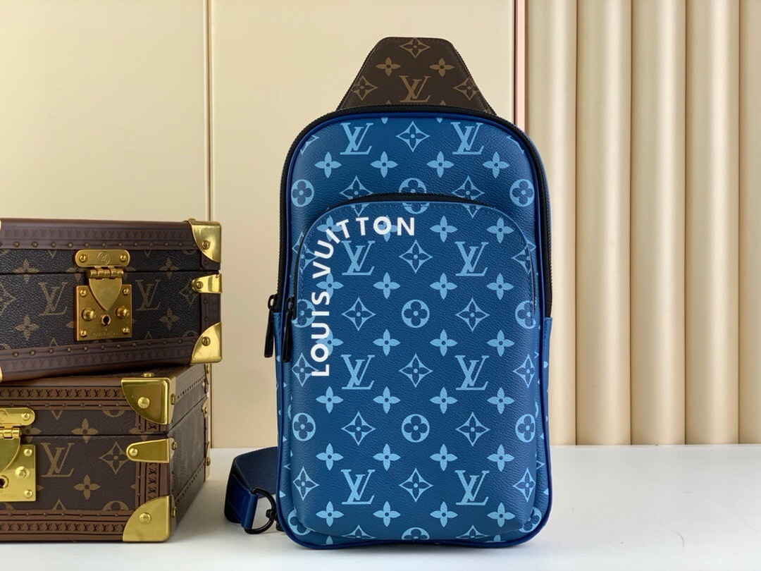 LV Avenue Slingbag in a blue variation of the Monogram Eclipse canvas