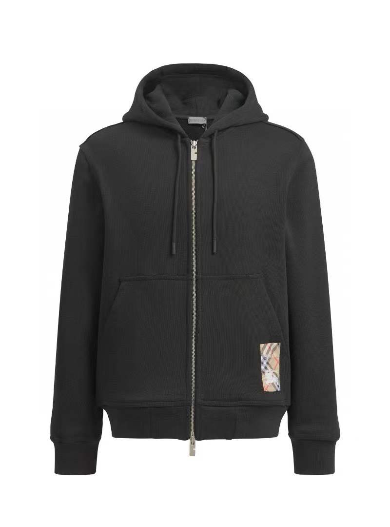 Burberry Check Label Cotton Zip Hoodie in black