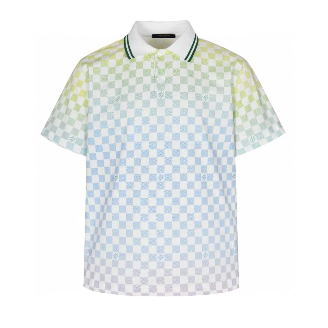 LV Damier Gradient Printed Silk Polo Shirt