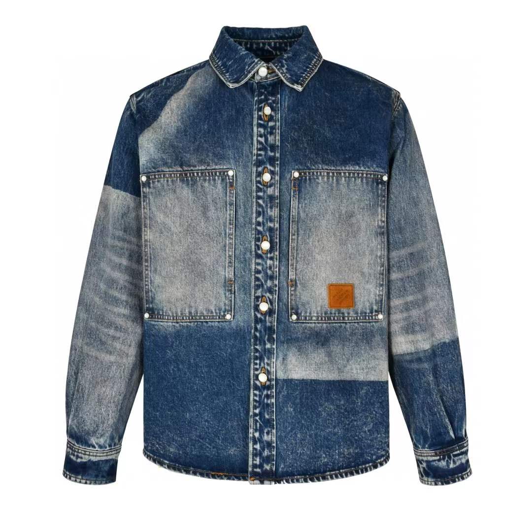 LV Sunfaded Effect Denim Long-Sleeved Shirt in indigo organic cotton
