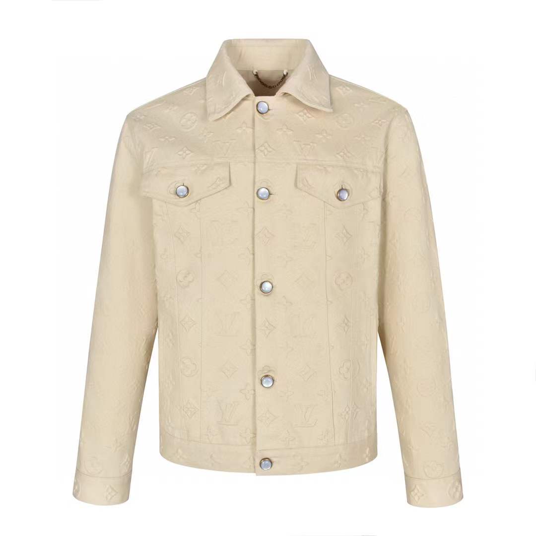 LV Monogram Embossed Denim Jacket in ivory cotton
