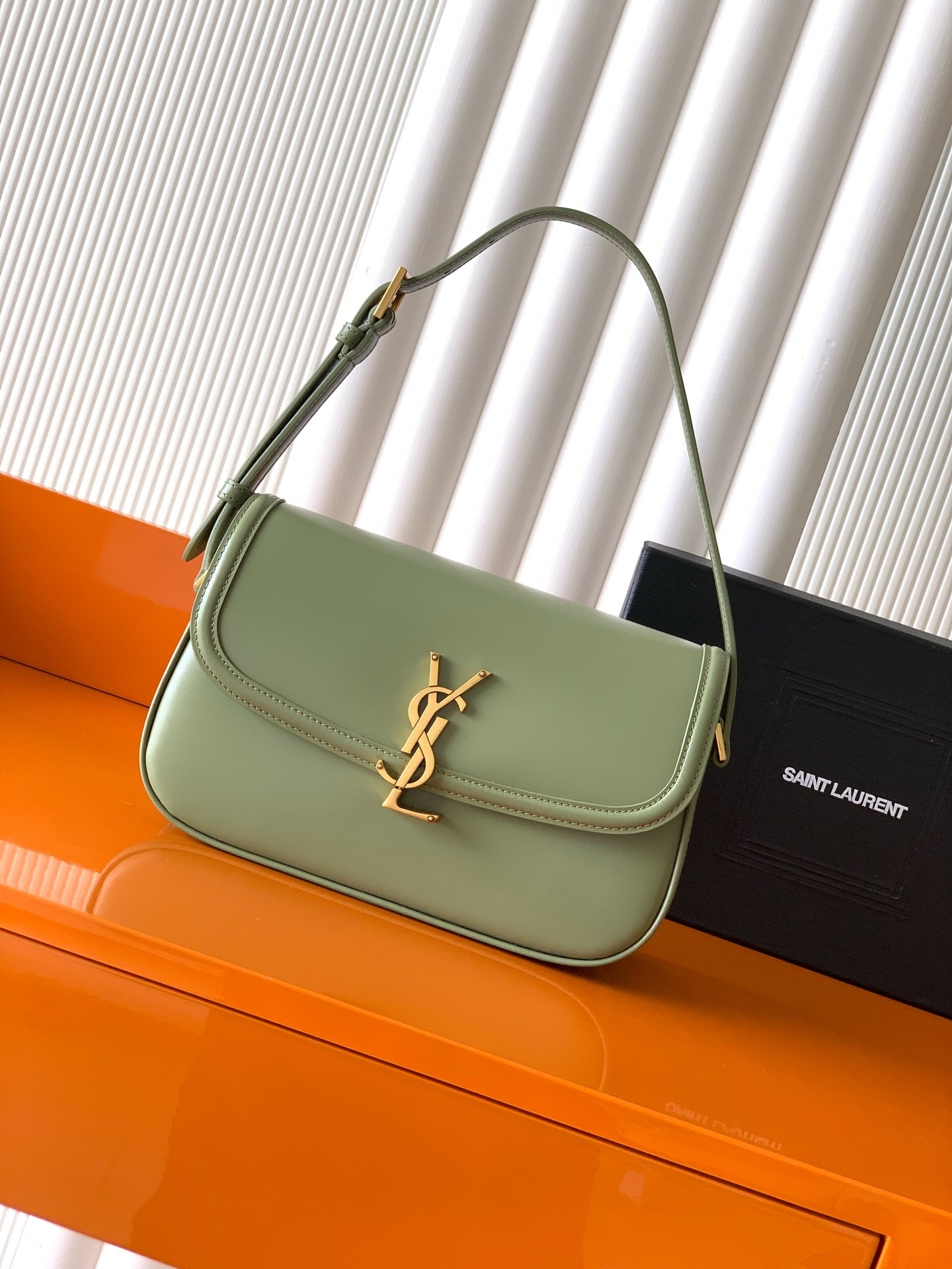 Saint Laurent Solferino mini bag in green box leather