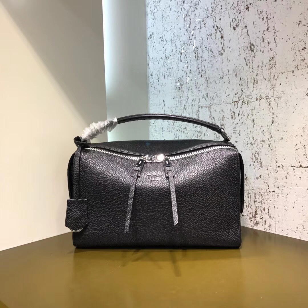Fendi Lei Selleria Boston bag in Cuoio Romano leather Black