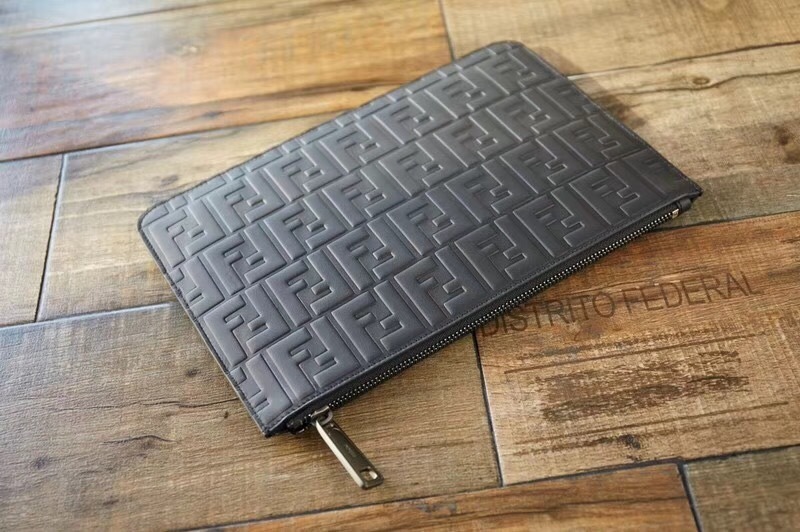 Fendi Zucca pattern leather clutch bag in grey or black