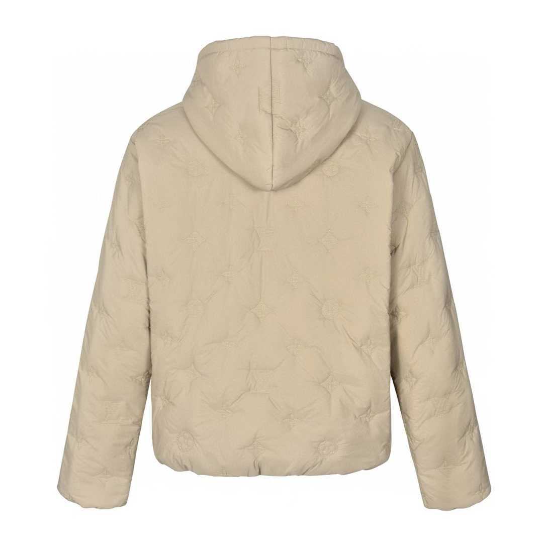 LV Monogram Quilted Nylon Hooded Blouson in a pale beige or cream color