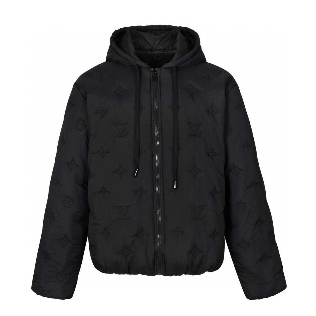 LV Monogram Quilted Hooded Blouson in black.