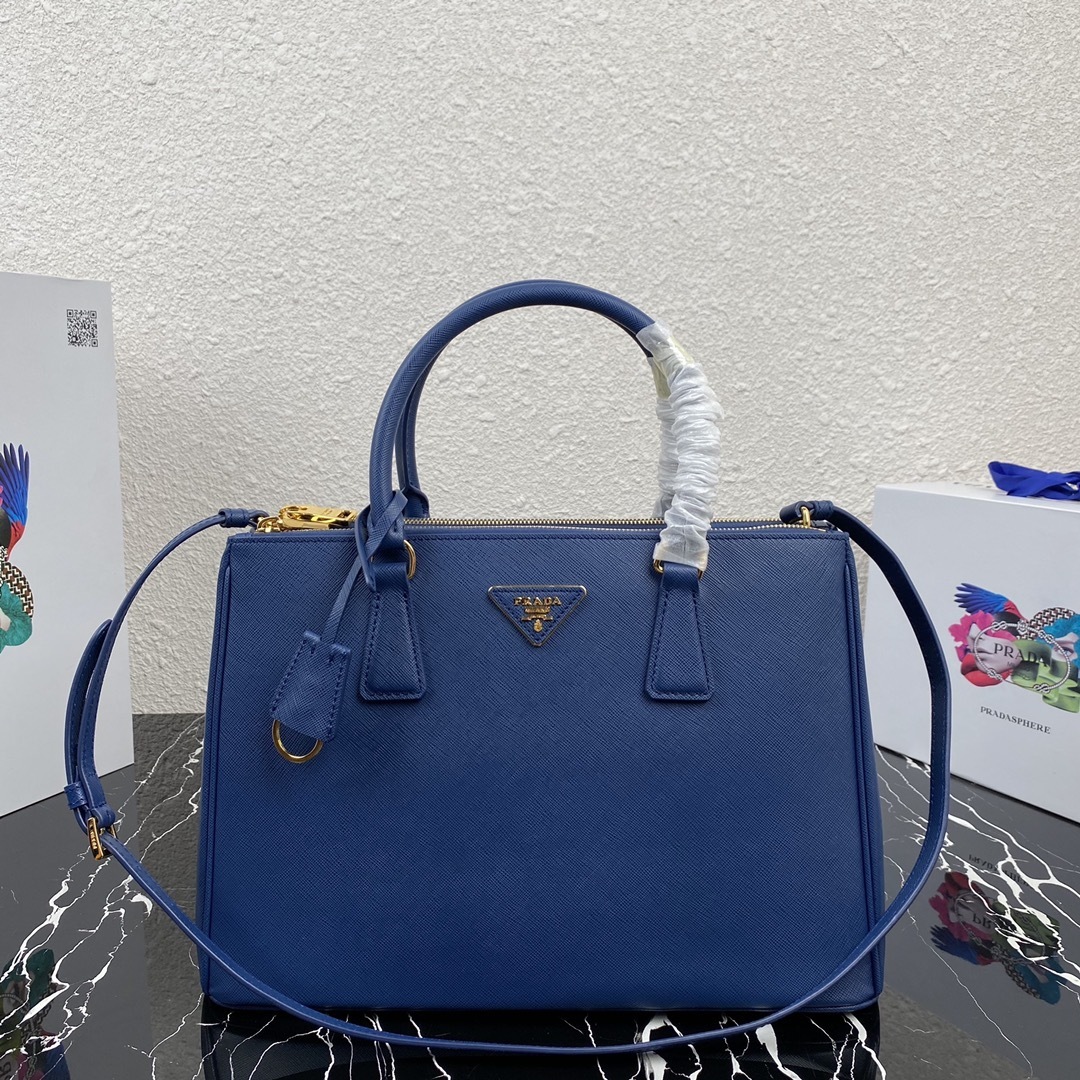 Prada Galleria Saffiano leather bag in a blue color