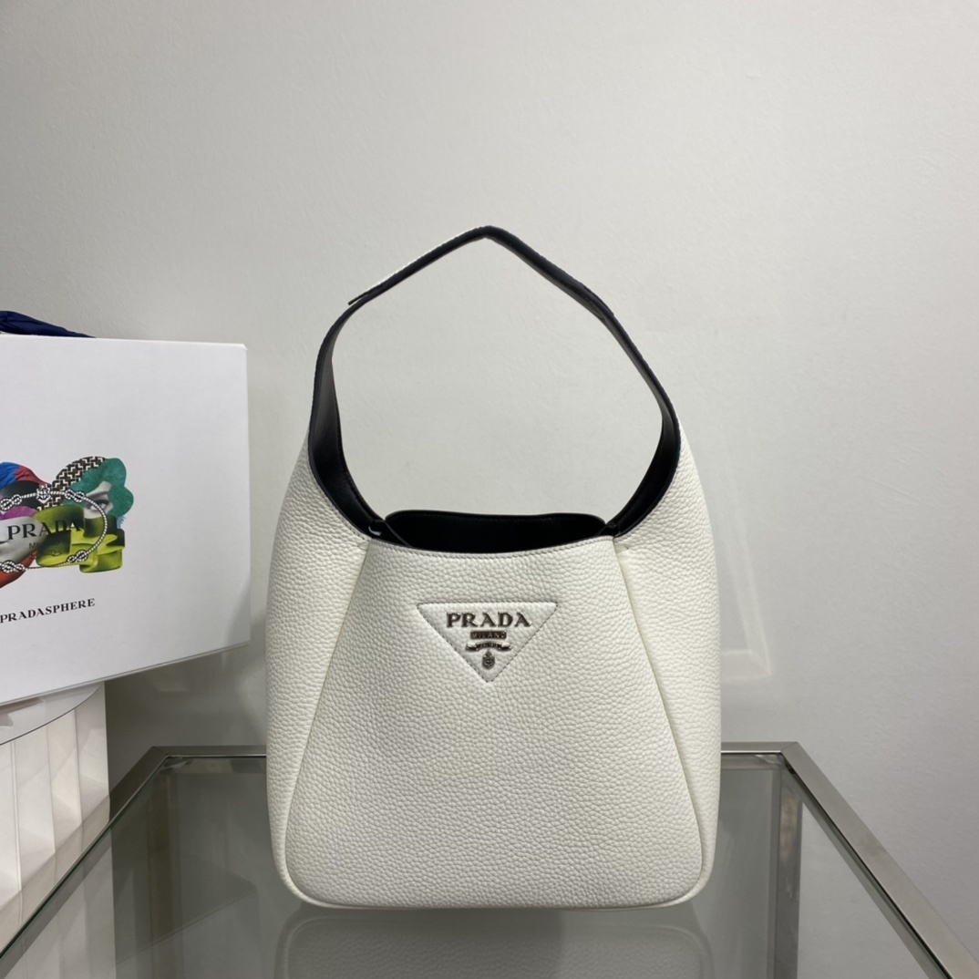Prada Vitello Daino Dynamique hobo bag white with black leather trim