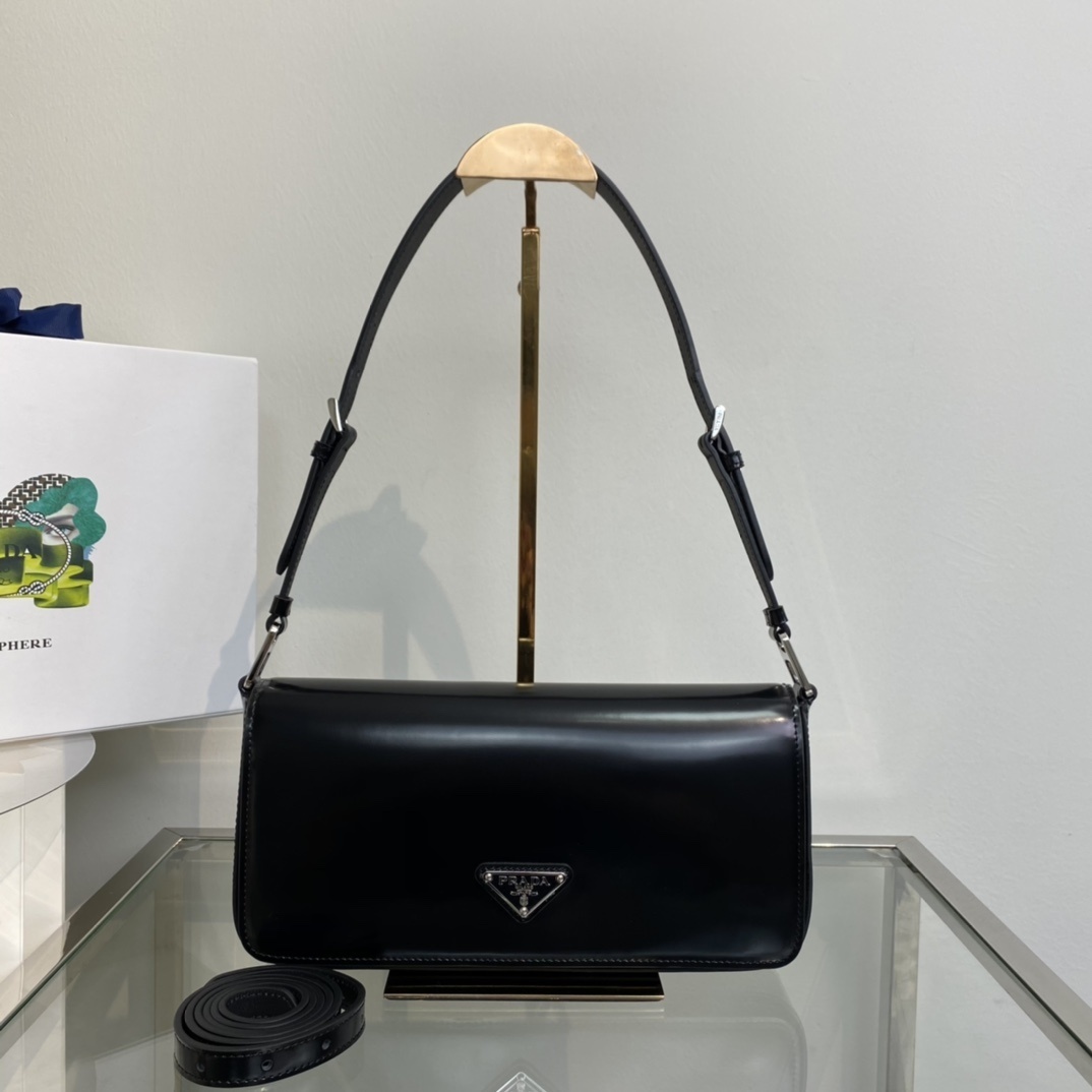 Prada Femme brushed-leather shoulder bag in black