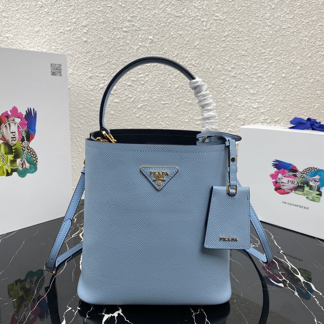 Prada Panier mini bag in cornflower blue Saffiano leather