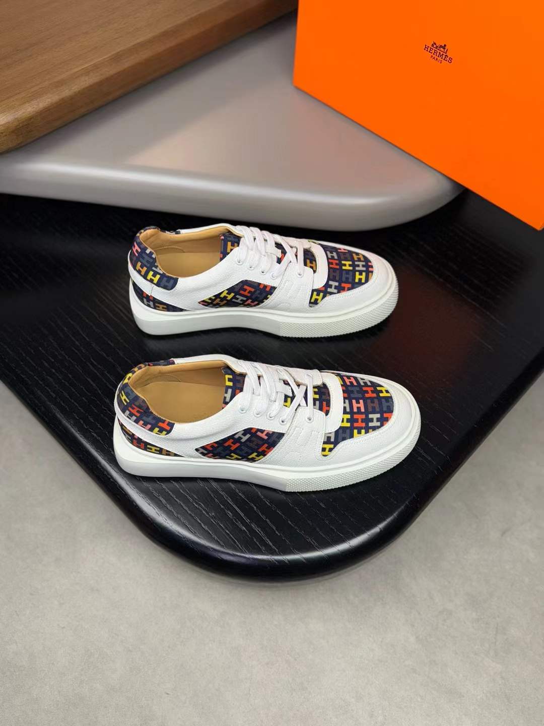 Hermès Bouncing sneakers white rubber sole and a multicolored "H en biais" motif on the canvas