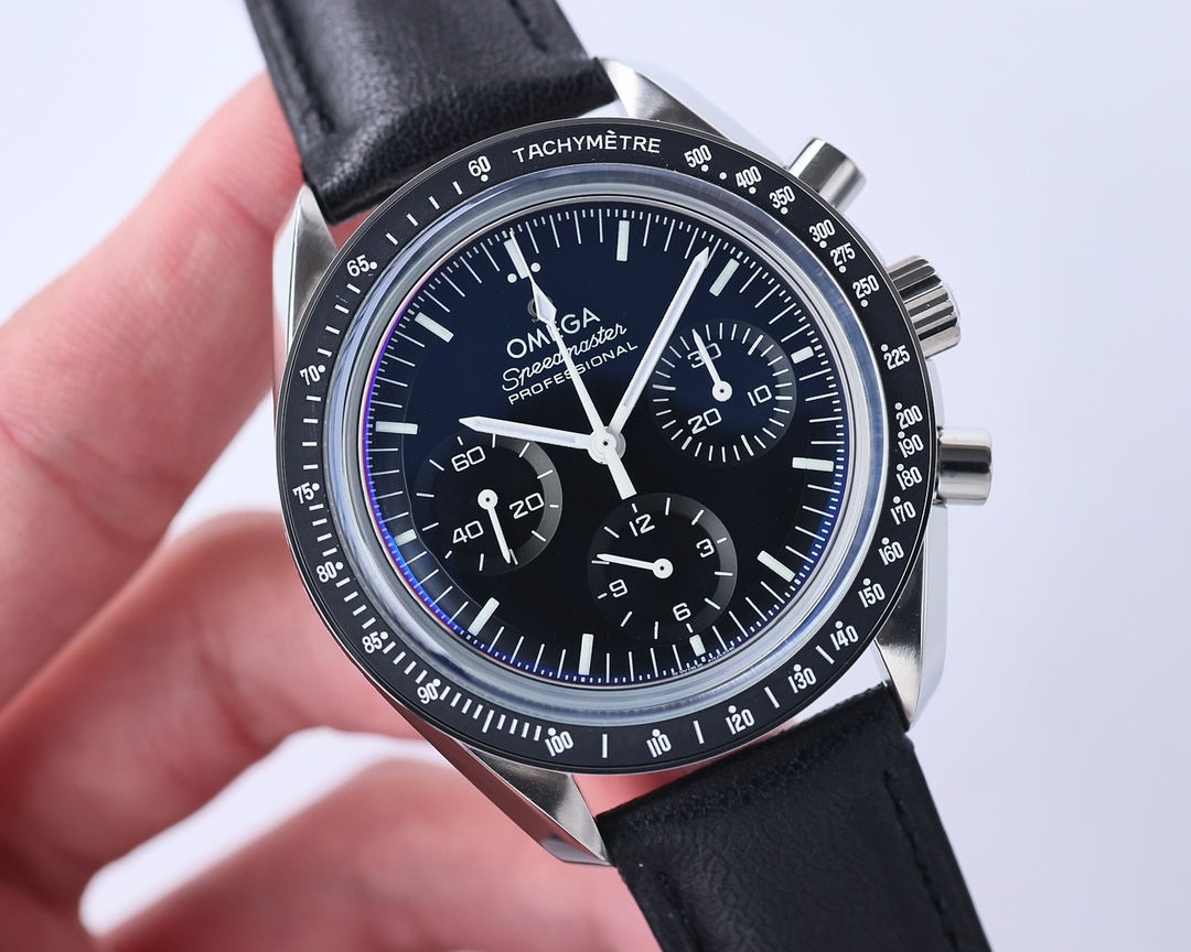 Omega black dial with leather strap