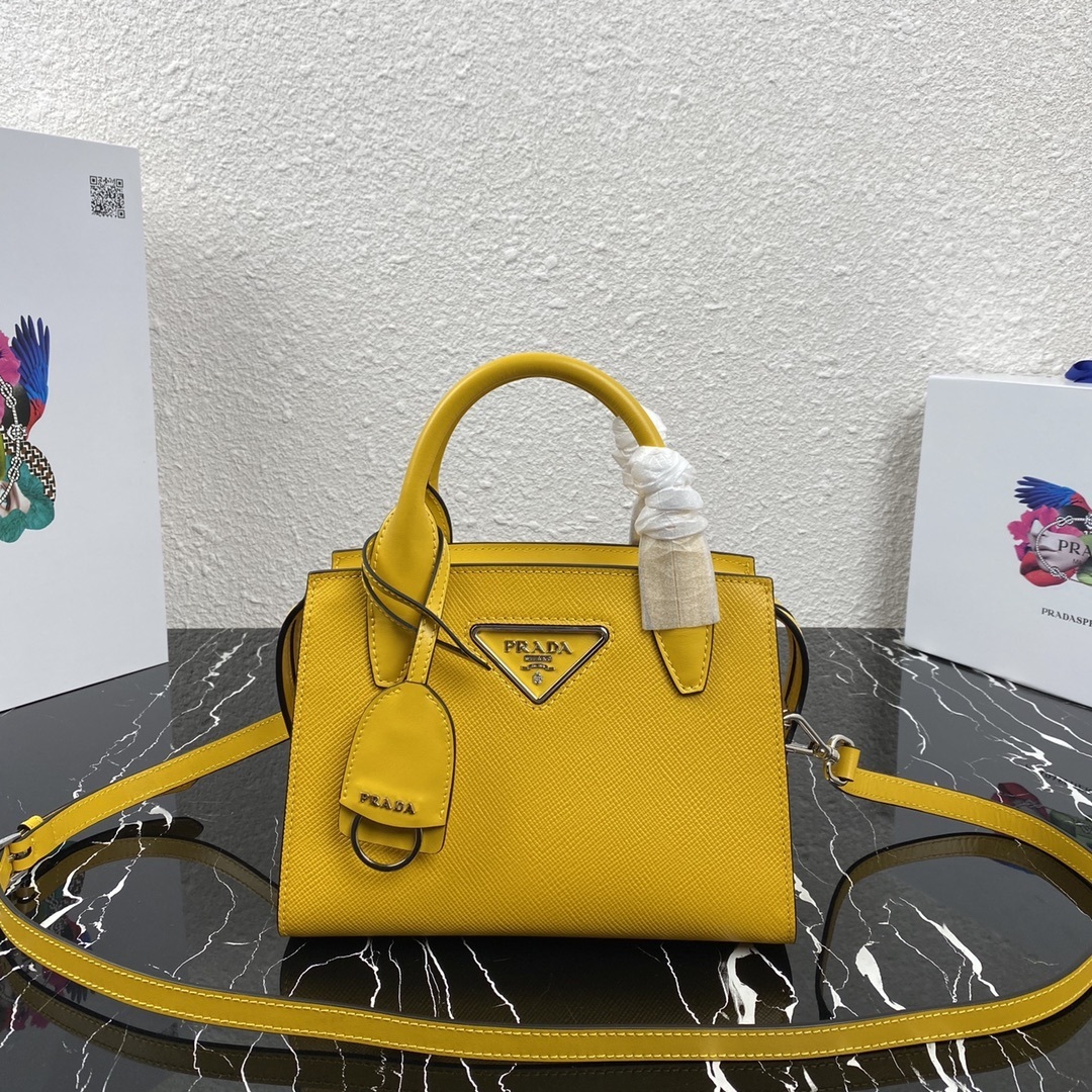 Prada Kristen small Saffiano leather bag in a yellow color