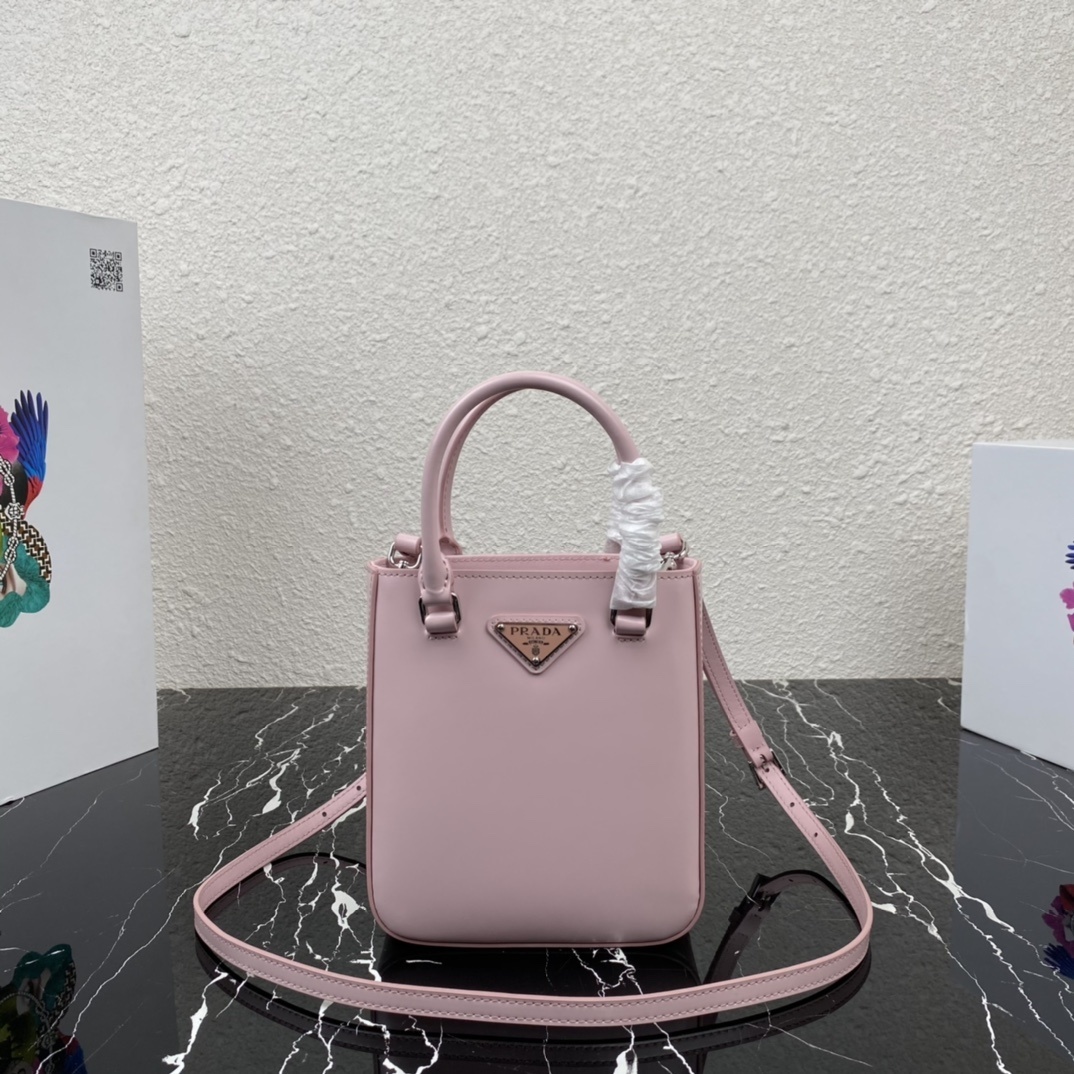 Prada Pink Brushed Leather Small Tote Crossbody Bag