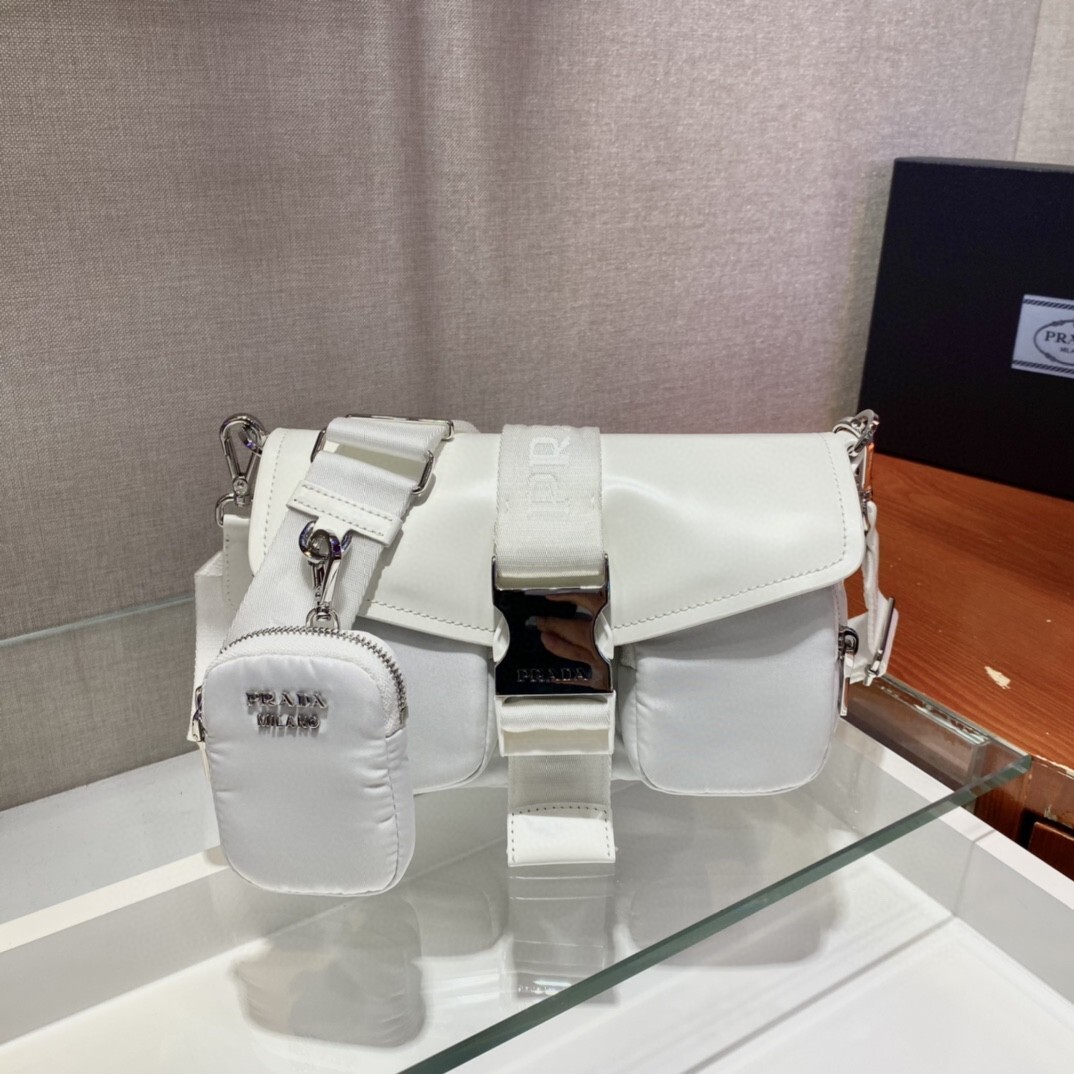 Prada Re-Nylon shoulder bag with a removable pouch white