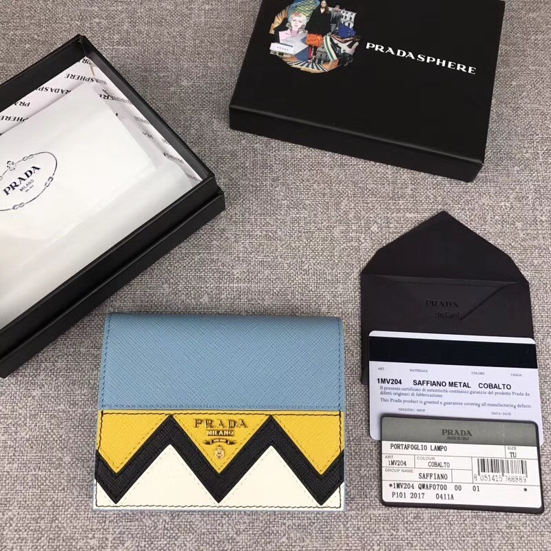 Prada Saffiano leather bi-fold wallet in a multi-color design