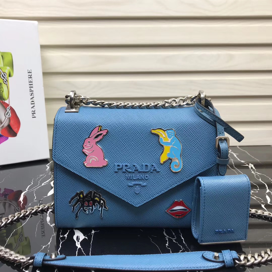 Prada Red Monochrome Embellished small Saffiano leather shoulder bag with a detachable pouch