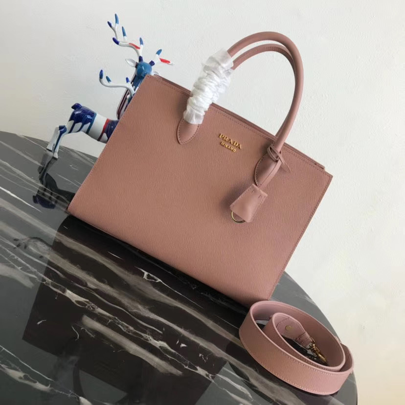 Prada Saffiano leather tote bag in a dusty pink color