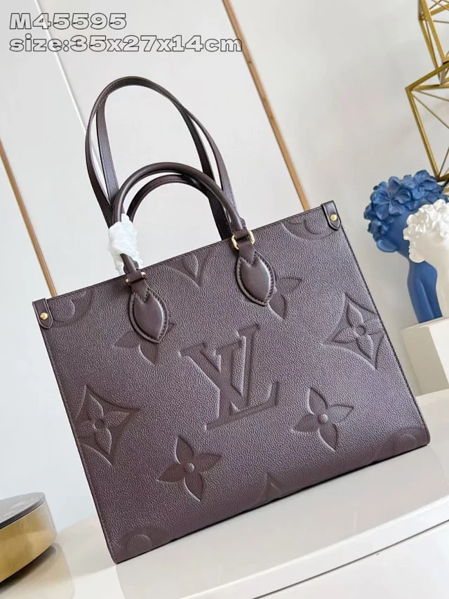 LV M45595 Chocolate Embossed OnTheGo Medium Handbag