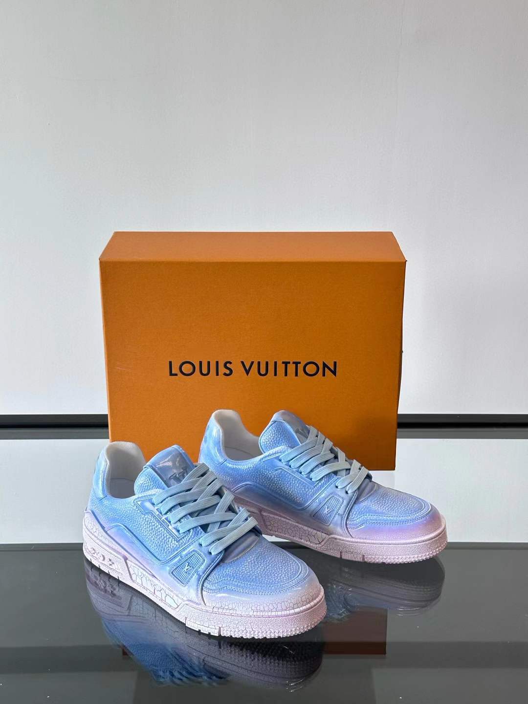 LV Trainer sneaker in a blue pastel color scheme