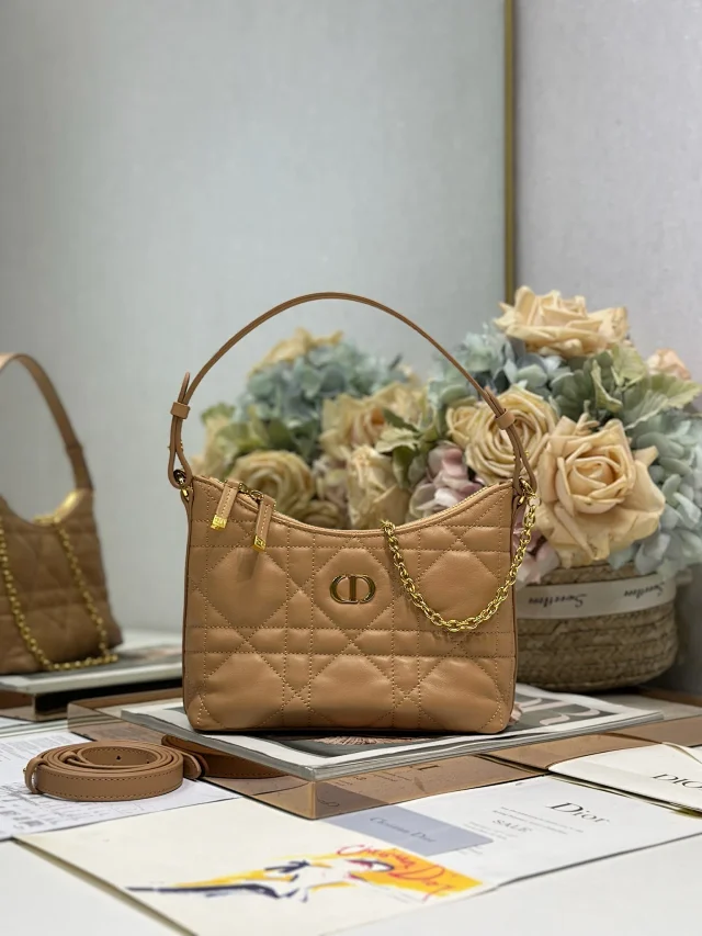 Dior Miss Caro's Love Mini Chain Handbag "Brown" lambskin leather and adorned with oversized cannage stitching