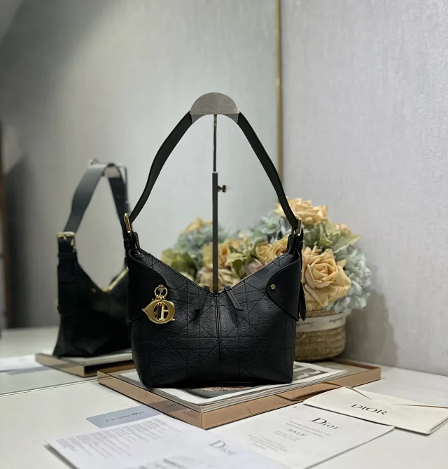 Dior Small Voyage Handbag in Goat Grain Black