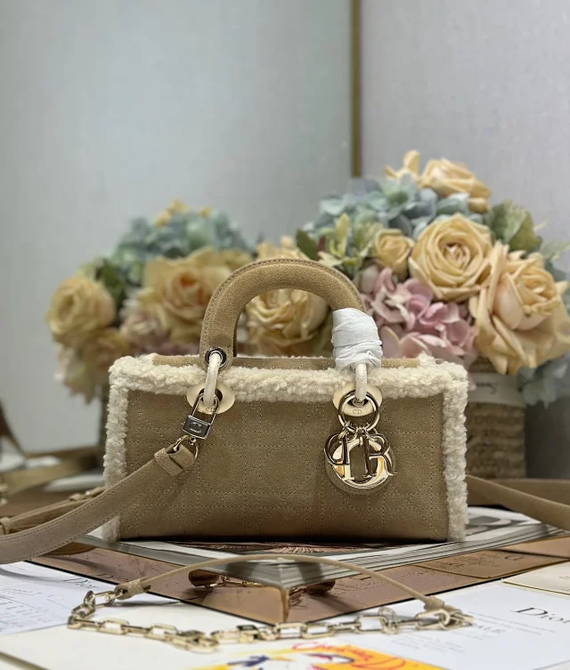 Dior Small Lady D-Joy Handbag "Apricot Suede" Beige