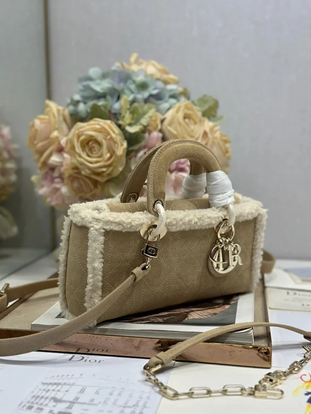 Dior Small Lady D-Joy Handbag "Apricot Suede" Beige