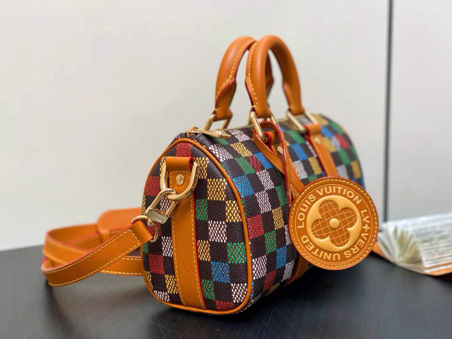 LV Keepall Bandoulière 25 in the LV Vers Damier Ebene canvas