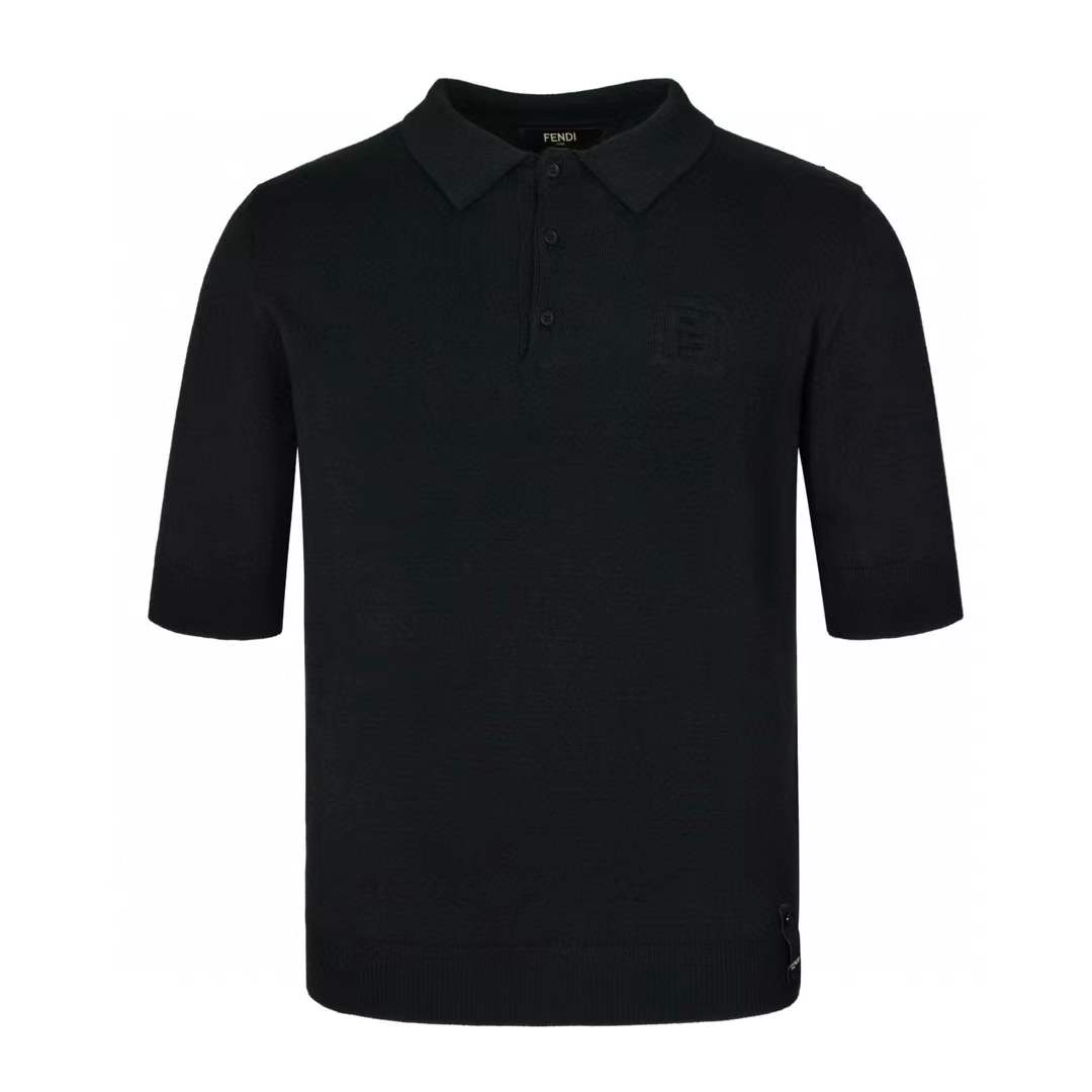 Fendi silk polo T-shirt with a front logo embroidery detail