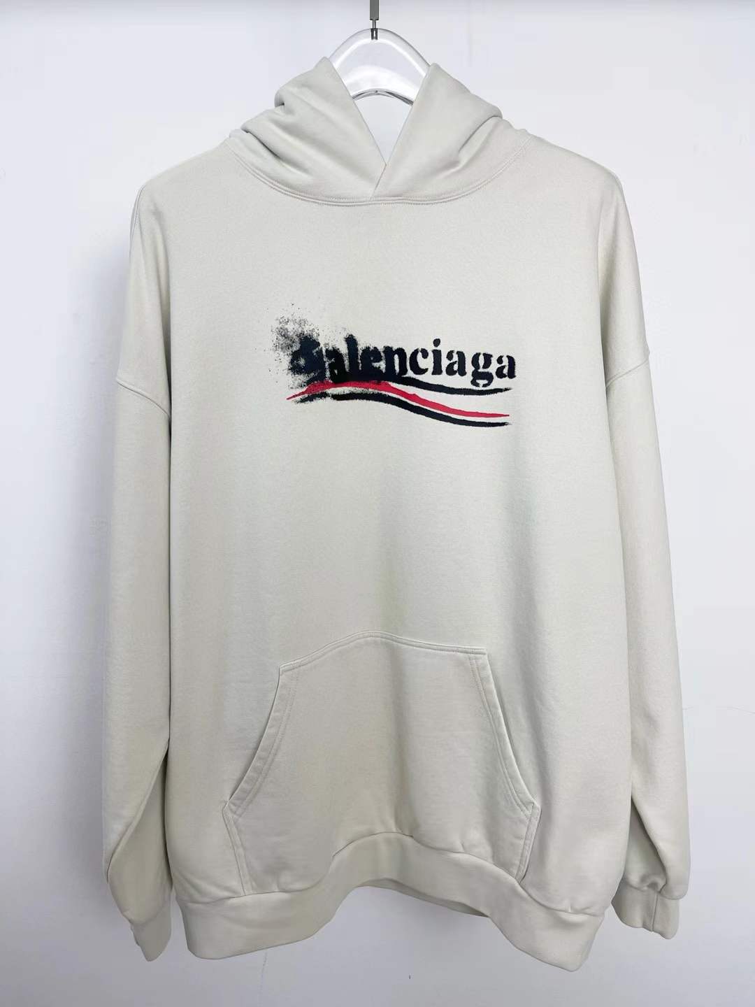 Balenciaga Political Stencil medium fit hoodie in off-white/beige cotton