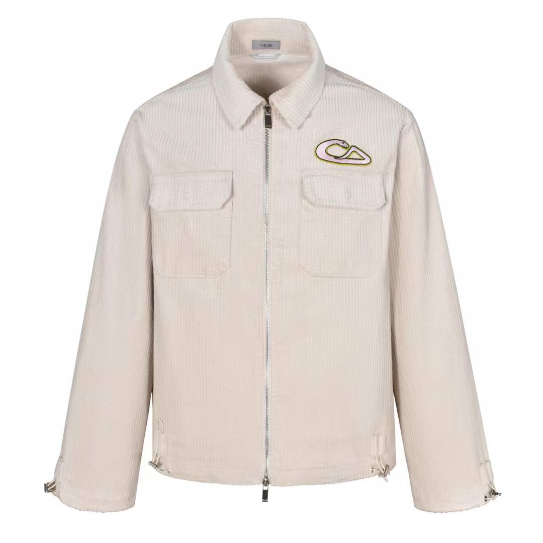 Dior x KAWS Zipped Blouson Jacket in white cotton-blend corduroy