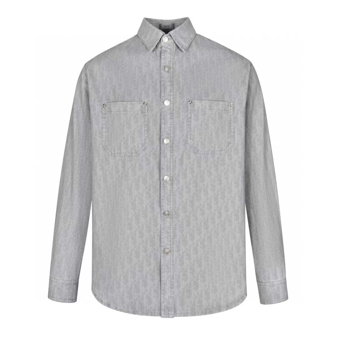 Dior Oblique Jacquard Overshirt in light grey cotton denim