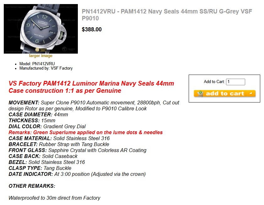 PN1412VRU - PAM1412 Navy Seals 44mm SS/RU G-Grey VSF P9010 $388